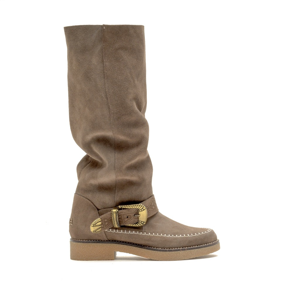 Moc Tall Buckle Merino Taupe