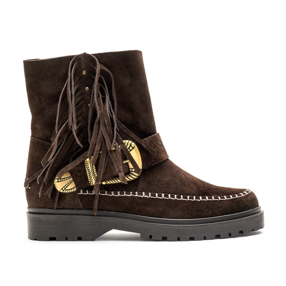 Moc Low Buckle/Fringe Dark Brown
