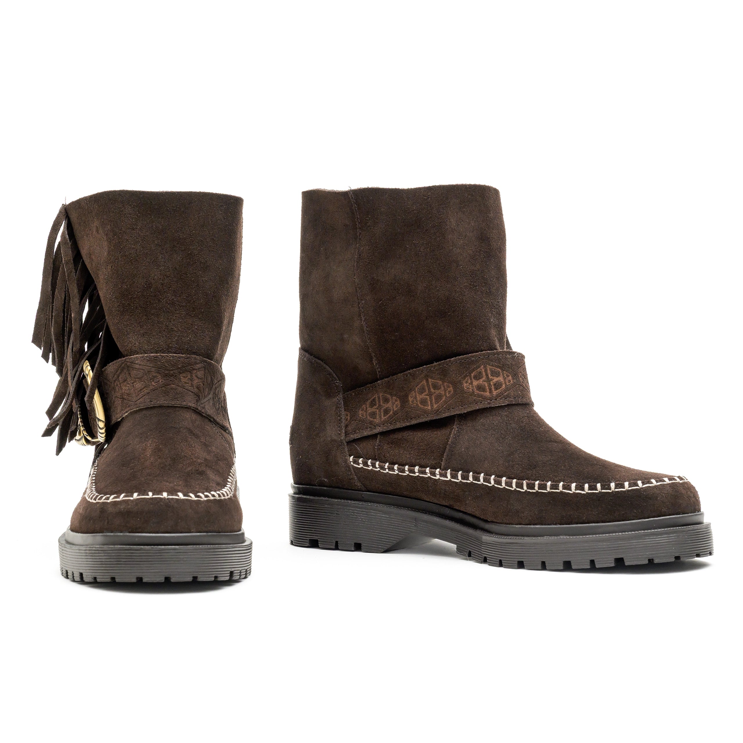 Moc Low Buckle/Fringe Merino Dark Brown