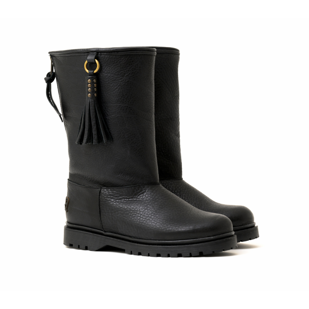 Classic High zwarte dames leren laarzen gevoerd pair back