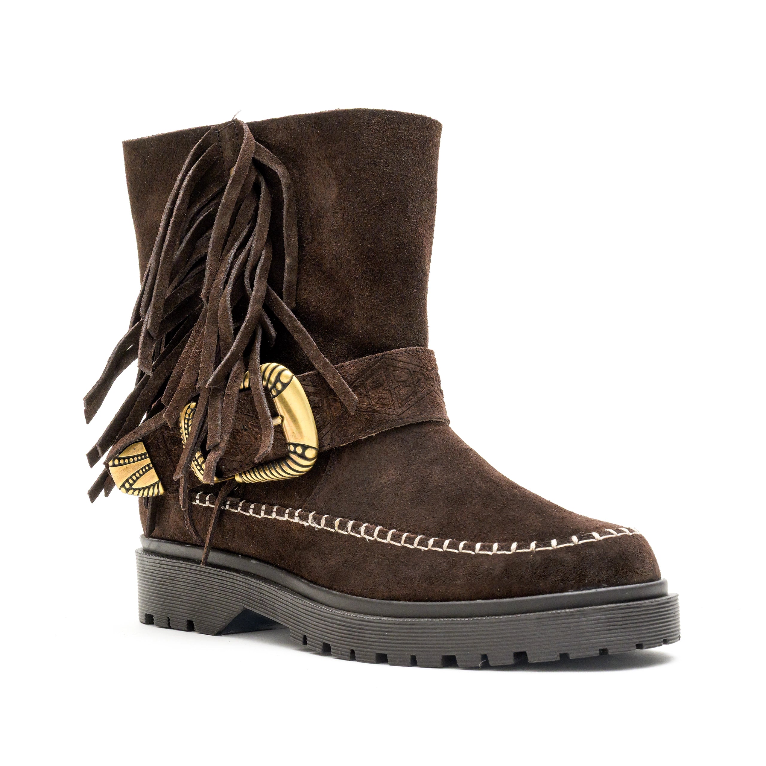 Moc Low Buckle/Fringe Dark Brown